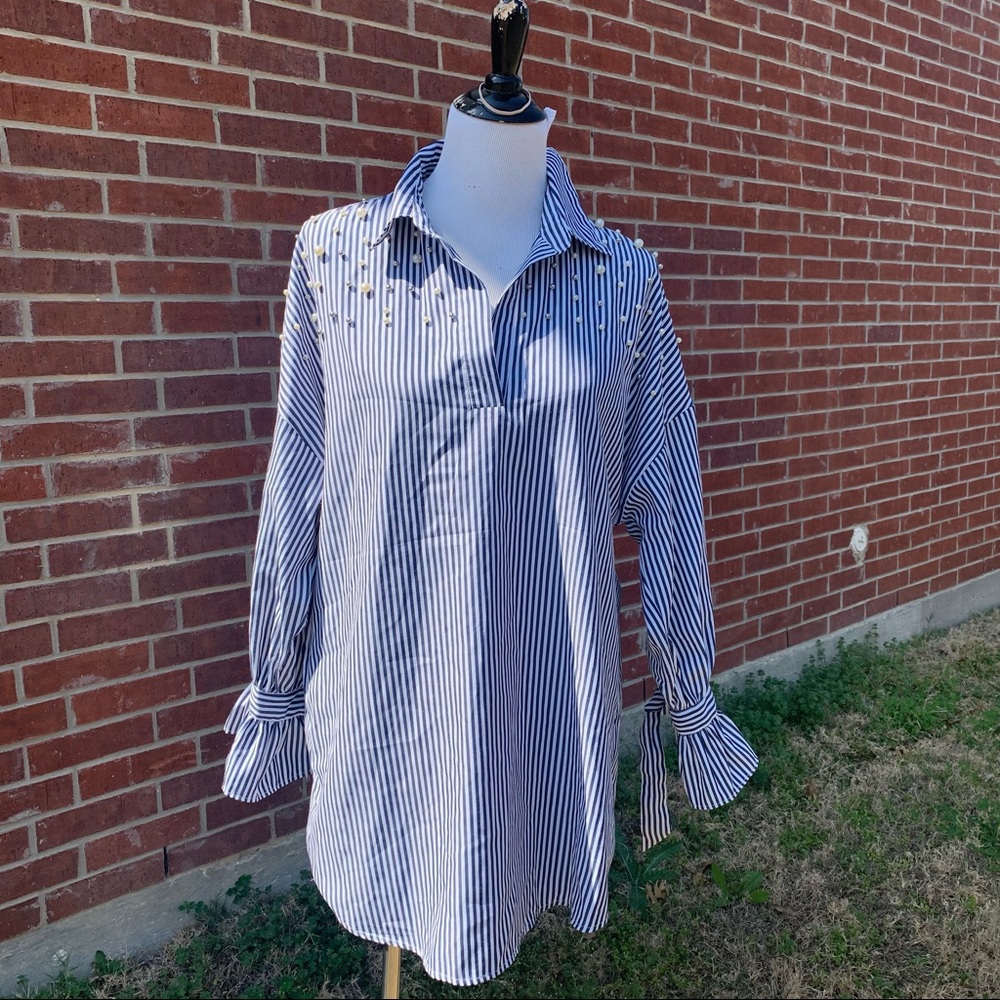 Kontrol Blue and White Stripe Long Sleeve Top